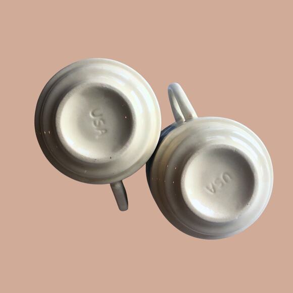 Vintage Blue Willow Mug Pair • USA Pottery Blue & White Cups - Picture 7 of 7